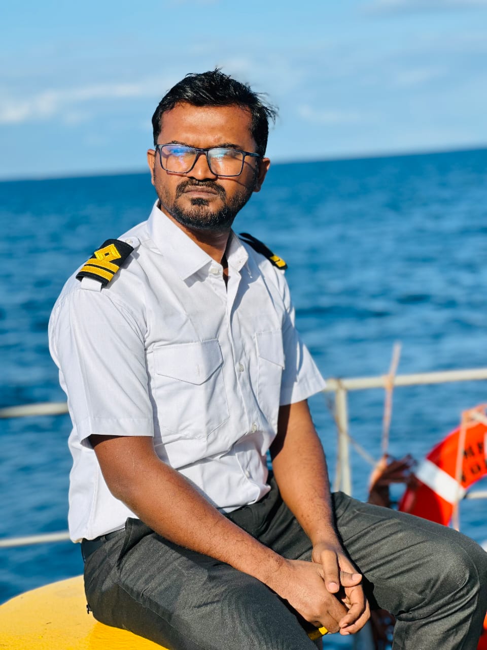 Arif Ahmed in seafarer uniform on board